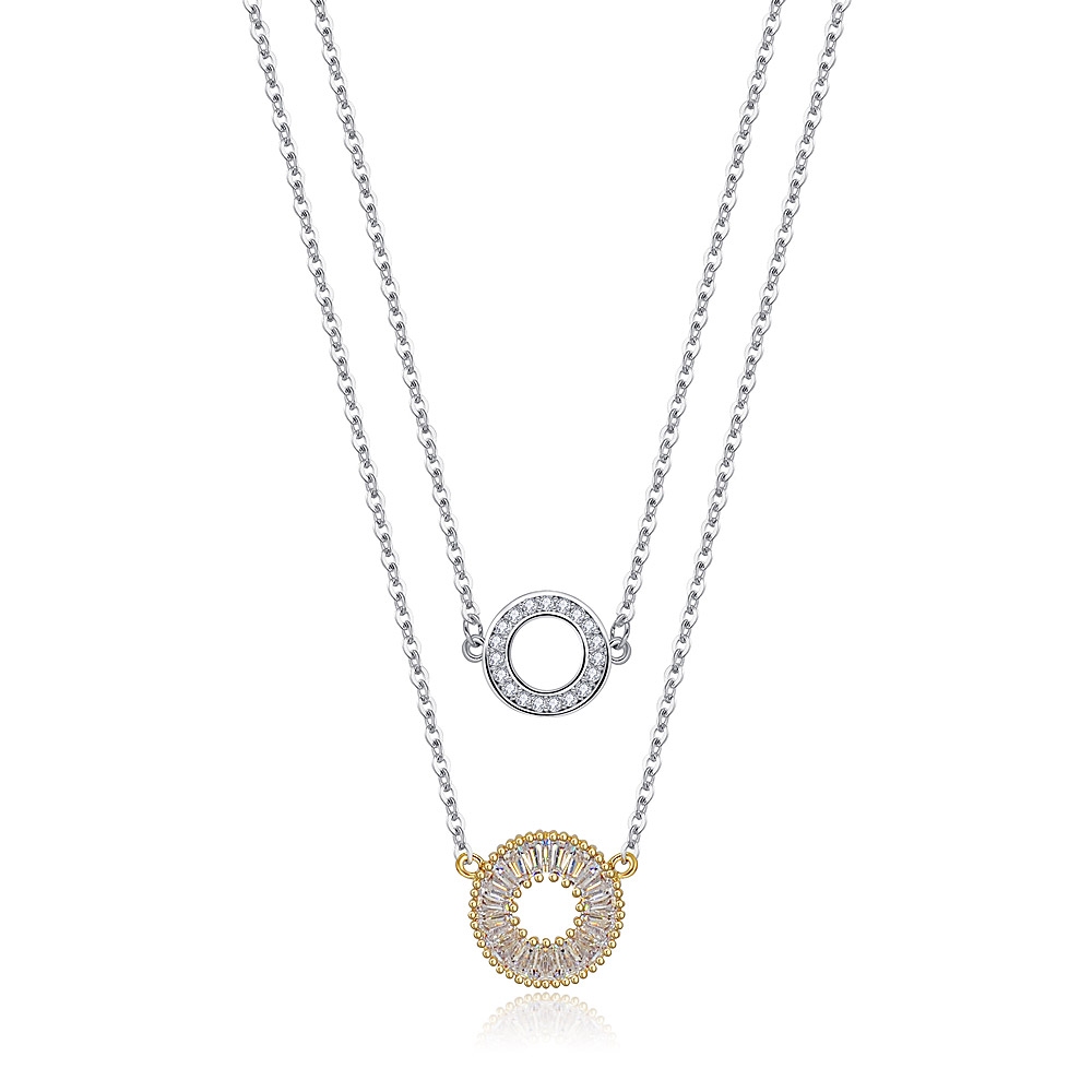 Two Tone CZ Circle Drop Necklace